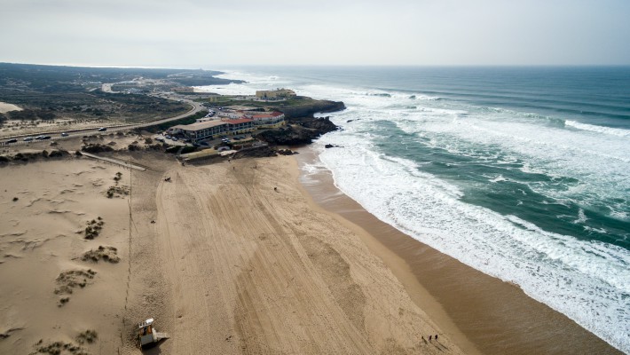 The Costa da Caparica in Portugal, with its endless rolling waves coming in off the Atlantic Ocean